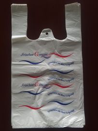 Sacchetti della spesa di plastica ecologici della maglietta, colore bianco con stampa, materiale dell'HDPE