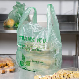 Materiale verde biodegradabile dell'HDPE dei sacchetti della spesa della maglietta con la dimensione 1/6