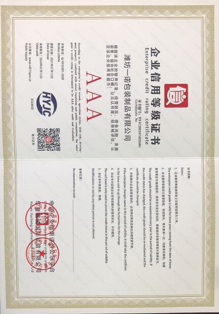 La Cina WEIFANG UNO PACKING PRODUCTS CO.,LTD Certificazioni